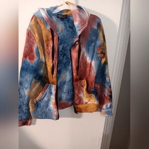 Tie-Dye Zip Hoodie in Blue, Rust & Mustard